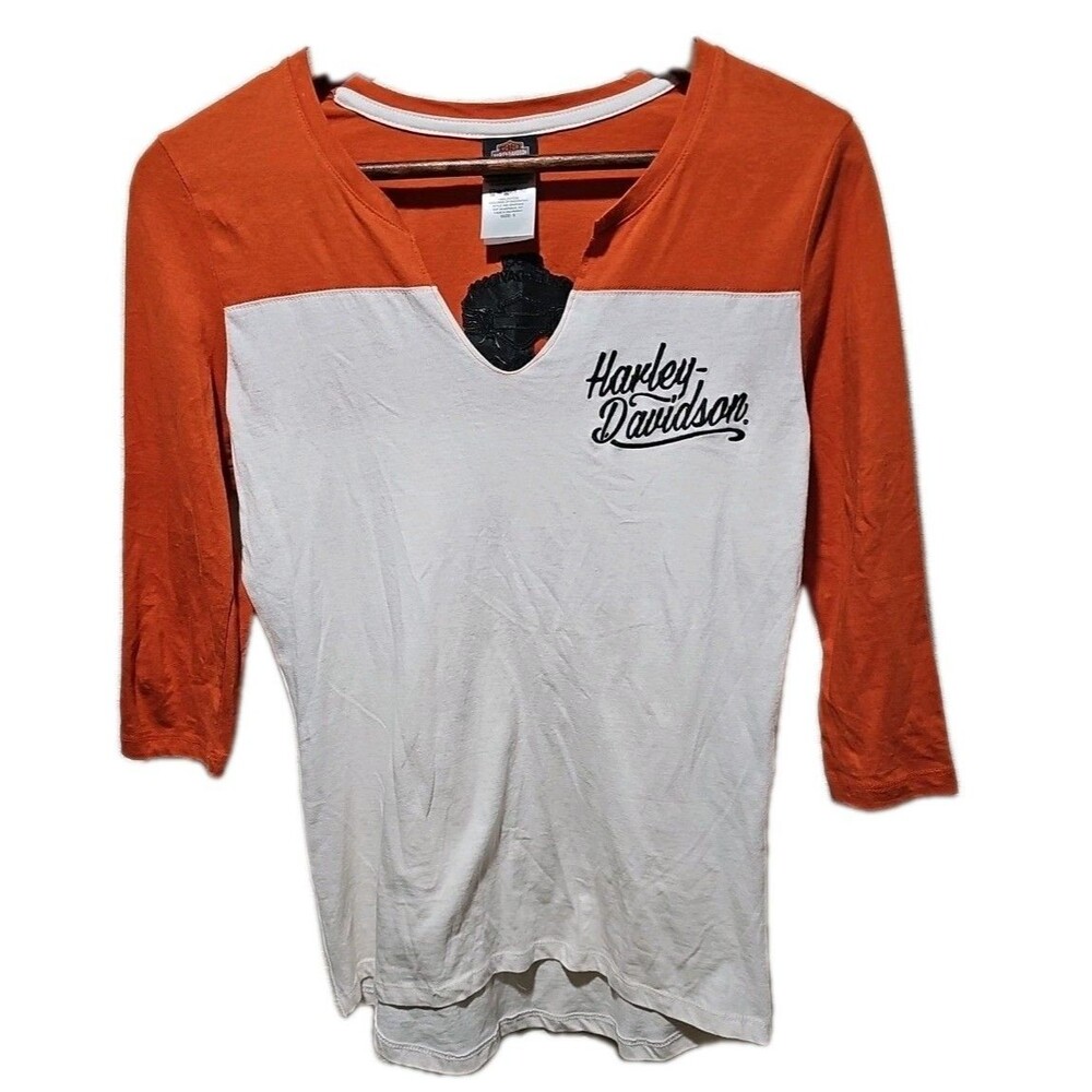 Harley Davidson Jersey Top Shirt Cape Breton Nova Scotia Canada S Orange White